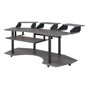 Benjara Wooden Computer Desk with Keyboard Tray and Open Bottom Shelf- Gray