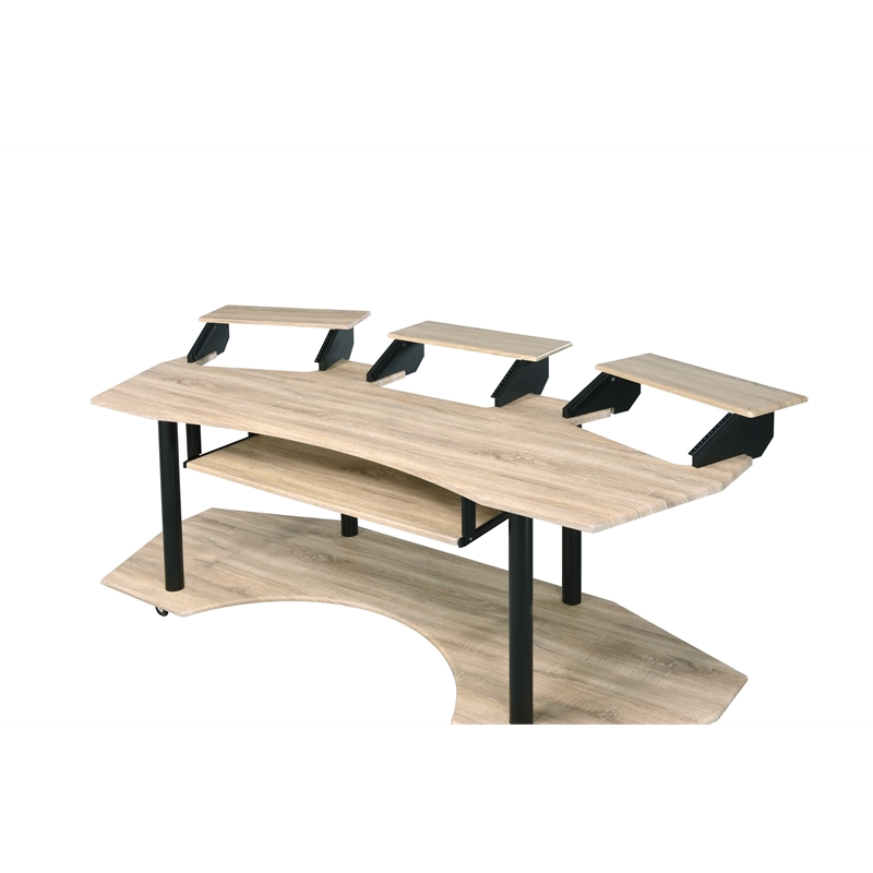 Benjara Wooden Computer Desk with Keyboard Tray and Open Bottom Shelf- Brown