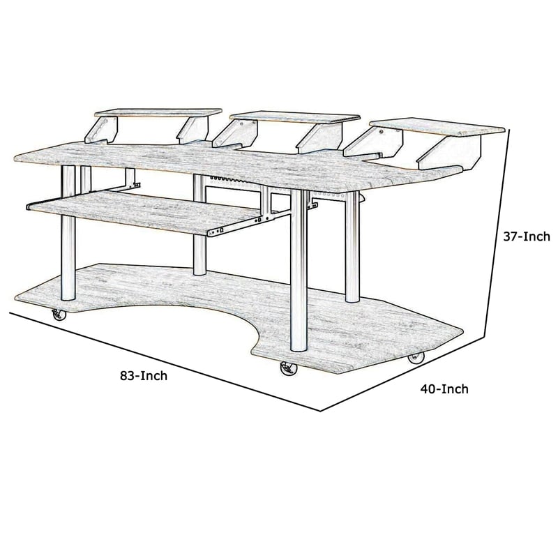Benjara Wooden Computer Desk with Keyboard Tray and Open Bottom Shelf- Brown