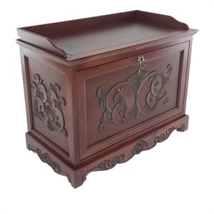 Benjara Engraved Wooden Shoe Cabinet with Drop Down Opening & Metal Hinges-Brown