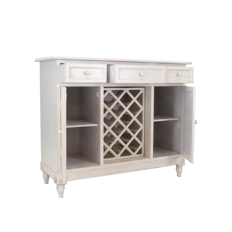 Benjara Transitional Wooden Sideboard with Built In Wine Rack- White