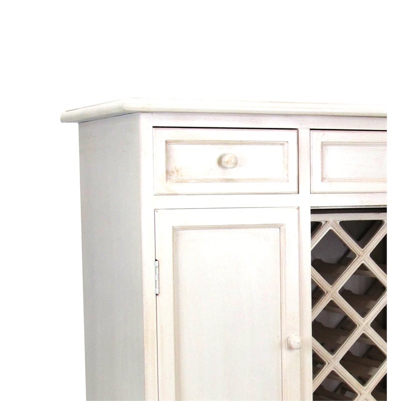 Benjara Transitional Wooden Sideboard with Built In Wine Rack- White