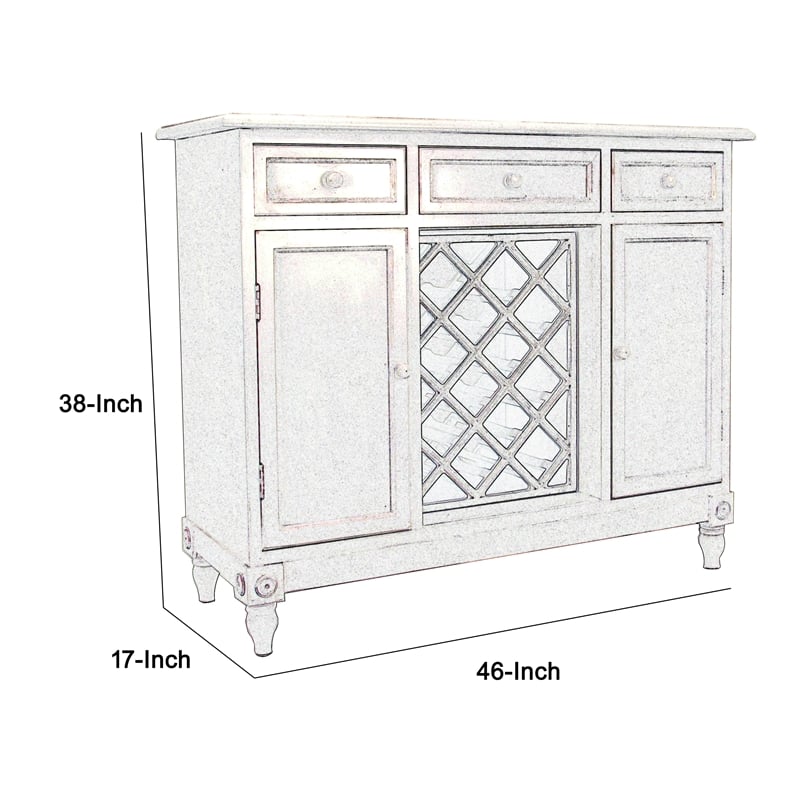 Benjara Transitional Wooden Sideboard with Built In Wine Rack- White