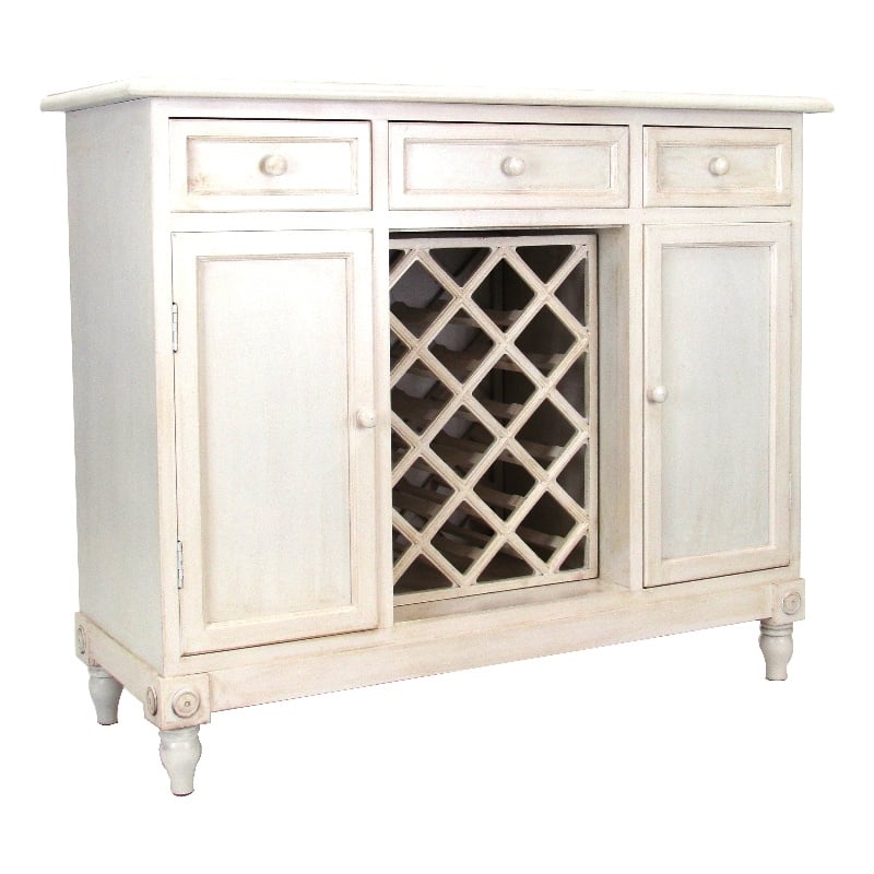 Benjara Transitional Wooden Sideboard with Built In Wine Rack- White