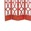 Benjara Wooden 4 Panel Room Divider with Open Geometric Design- Red