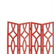 Benjara Wooden 4 Panel Room Divider with Open Geometric Design- Red