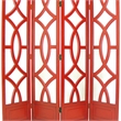 Benjara Wooden 4 Panel Room Divider with Open Geometric Design- Red