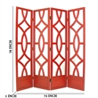 Benjara Wooden 4 Panel Room Divider with Open Geometric Design- Red