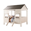 Benjara Wooden Cottage Full Bed- Weathered White & Washed Gray