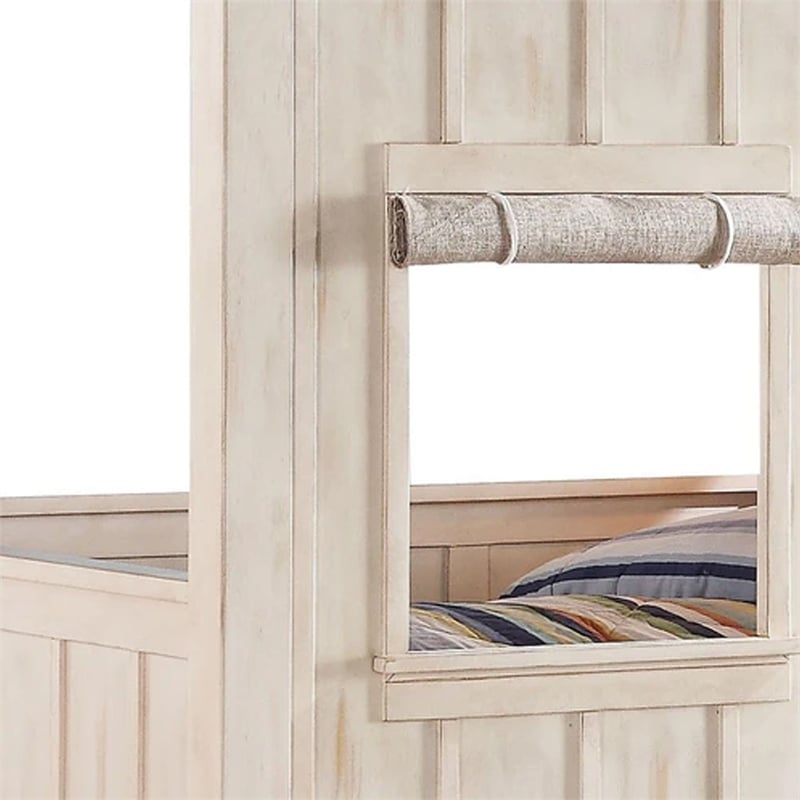 Benjara Wooden Cottage Full Bed- Weathered White & Washed Gray