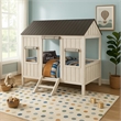 Benjara Wooden Cottage Full Bed- Weathered White & Washed Gray