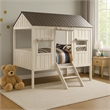 Benjara Wooden Cottage Full Bed- Weathered White & Washed Gray