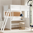 Benjara Wood Twin Size Loft Bed with Desk- White