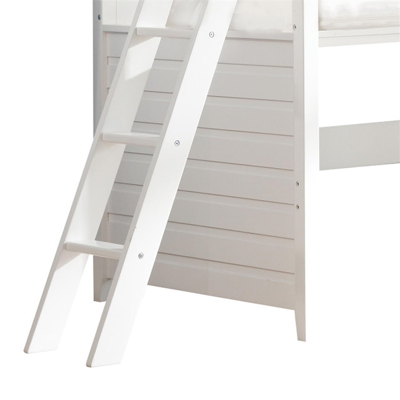 Benjara Wood Twin Size Loft Bed with Desk- White