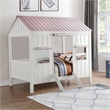 Benjara Wooden Cottage Full Bed- White & Pink