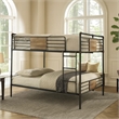 Benjara Queen Over Queen Size Metal Bunk Bed with Ladder- Black and Brown