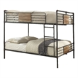 Benjara Queen Over Queen Size Metal Bunk Bed with Ladder- Black and Brown