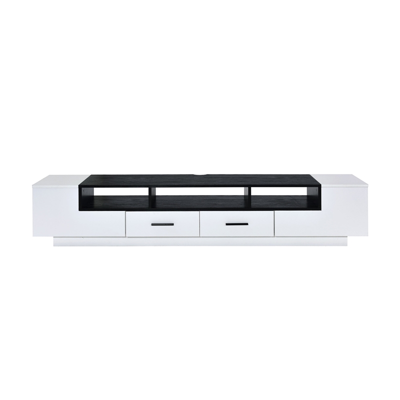 Benjara Contemporary 2 Drawer TV Stand with Media Compartments- Black and White