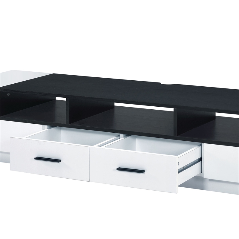 Benjara Contemporary 2 Drawer TV Stand with Media Compartments- Black and White