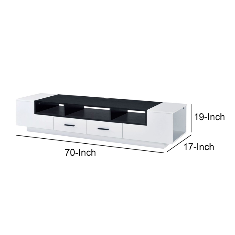Benjara Contemporary 2 Drawer TV Stand with Media Compartments- Black and White