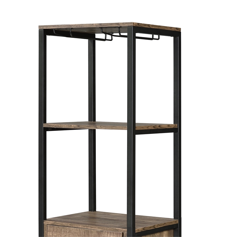 Benjara Industrial Wood and Metal Wine Rack with 3 Compartments- Brown and Black