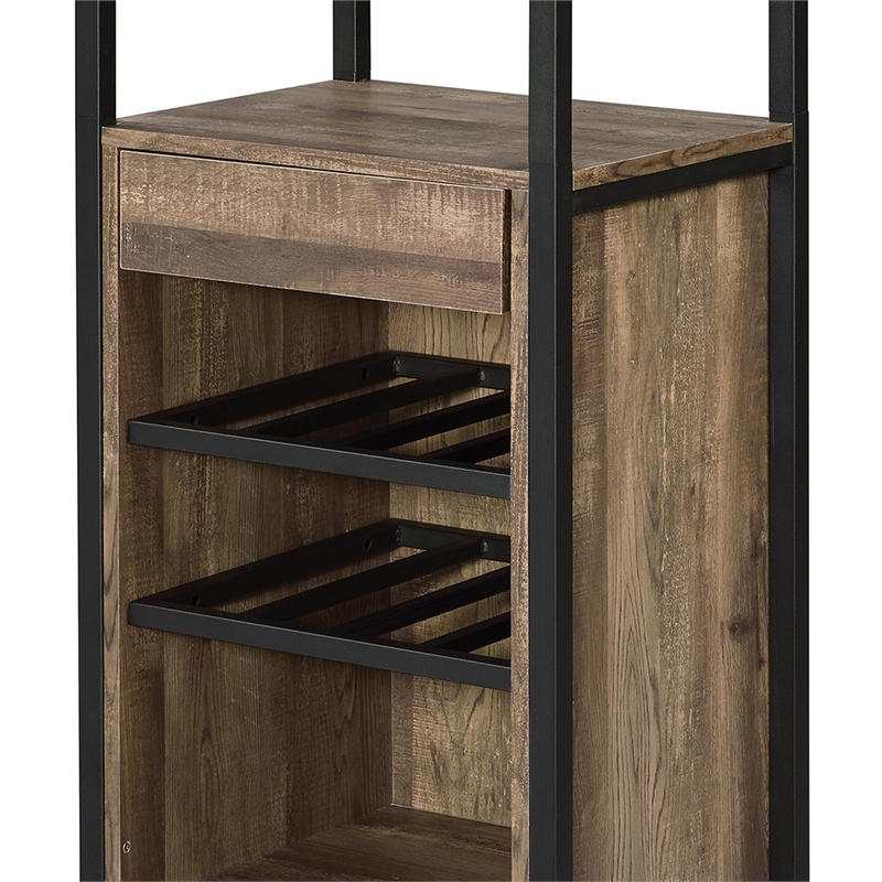 Benjara Industrial Wood and Metal Wine Rack with 3 Compartments- Brown and Black