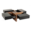 Benjara Square Top Wooden Coffee Table with 4 Drawer Storage- Brown and Black