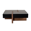 Benjara Square Top Wooden Coffee Table with 4 Drawer Storage- Brown and Black