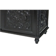 Benjara Hand Carved TV Console with Floral Motifs and 3 Sliding Doors- Black