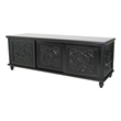 Benjara Hand Carved TV Console with Floral Motifs and 3 Sliding Doors- Black