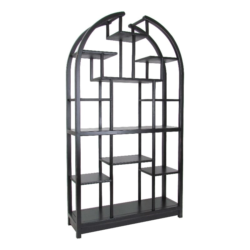 Benjara Arched Shape Display Unit with Multiple Shelves- Antique Black