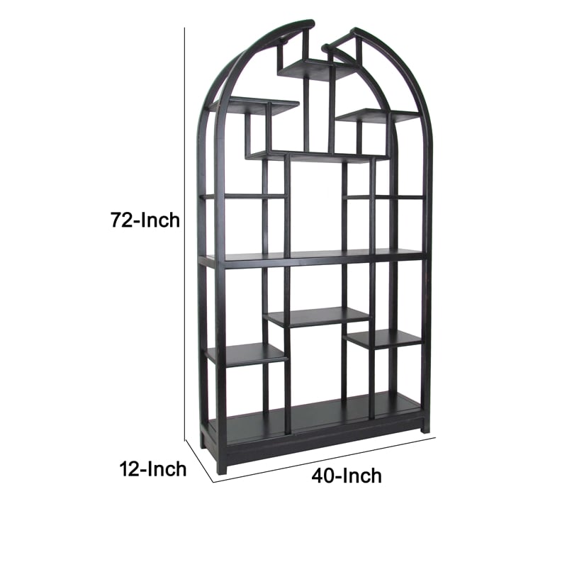 Benjara Arched Shape Display Unit with Multiple Shelves- Antique Black
