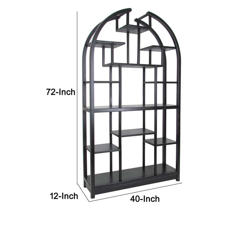 Benjara Arched Shape Display Unit with Multiple Shelves- Antique Black