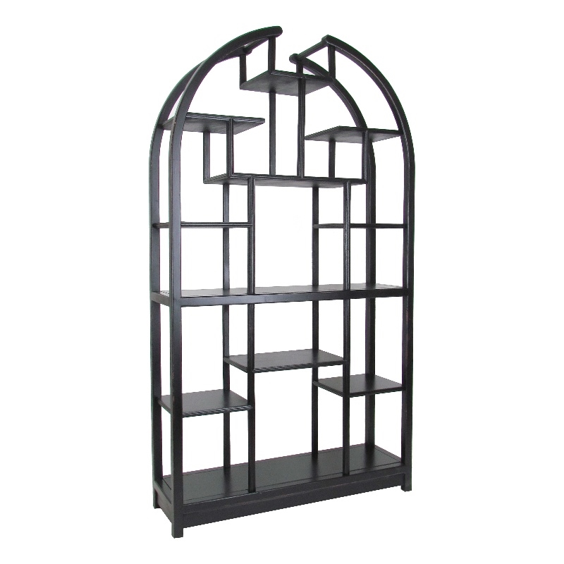 Benjara Arched Shape Display Unit with Multiple Shelves- Antique Black