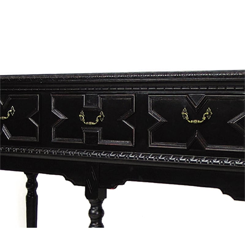 Benjara 3 Drawer Console Table with X Shaped Design and Bun Feet- Black