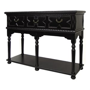 Benjara 3 Drawer Console Table with X Shaped Design and Bun Feet- Black