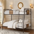 Benjara Full Over Queen Size Metal Bunk Bed with Ladder- Black and Brown