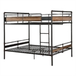 Benjara Queen Over Queen Size Metal Bunk Bed with Ladder- Black and Brown