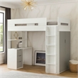 Benjara Wooden Twin Size Loft Bunk Bed with Workstation- White and Gray