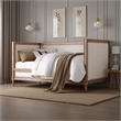 Benjara Elegant Daybed- Cream Linen & Salvage Oak Brown