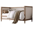 Benjara Elegant Daybed- Cream Linen & Salvage Oak Brown