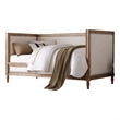 Benjara Elegant Daybed- Cream Linen & Salvage Oak Brown