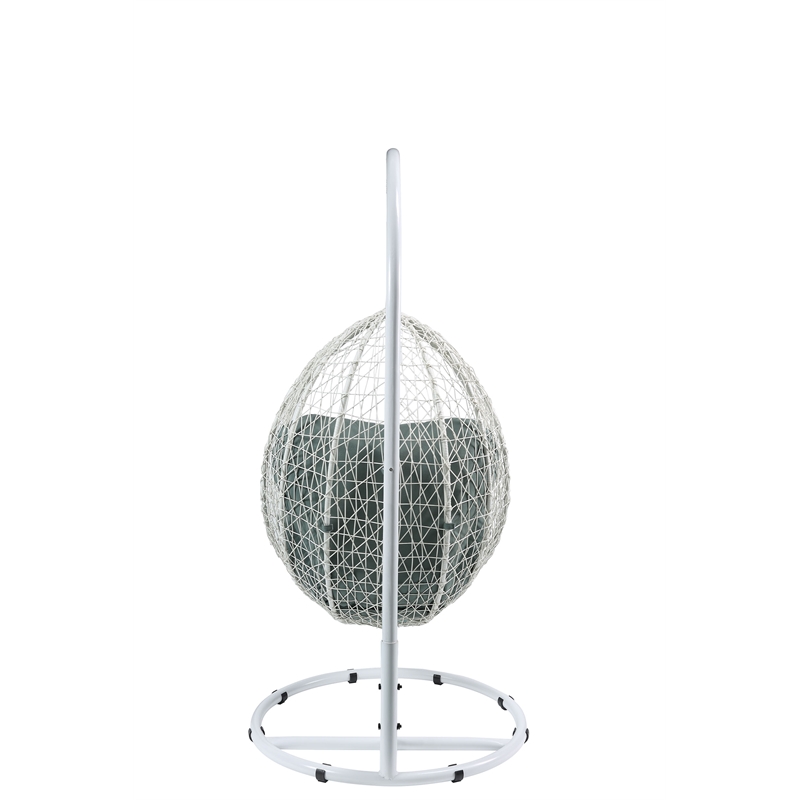 Benjara Metal Patio Swing Chair with Cushioned Seating and Round Base-White/Gray