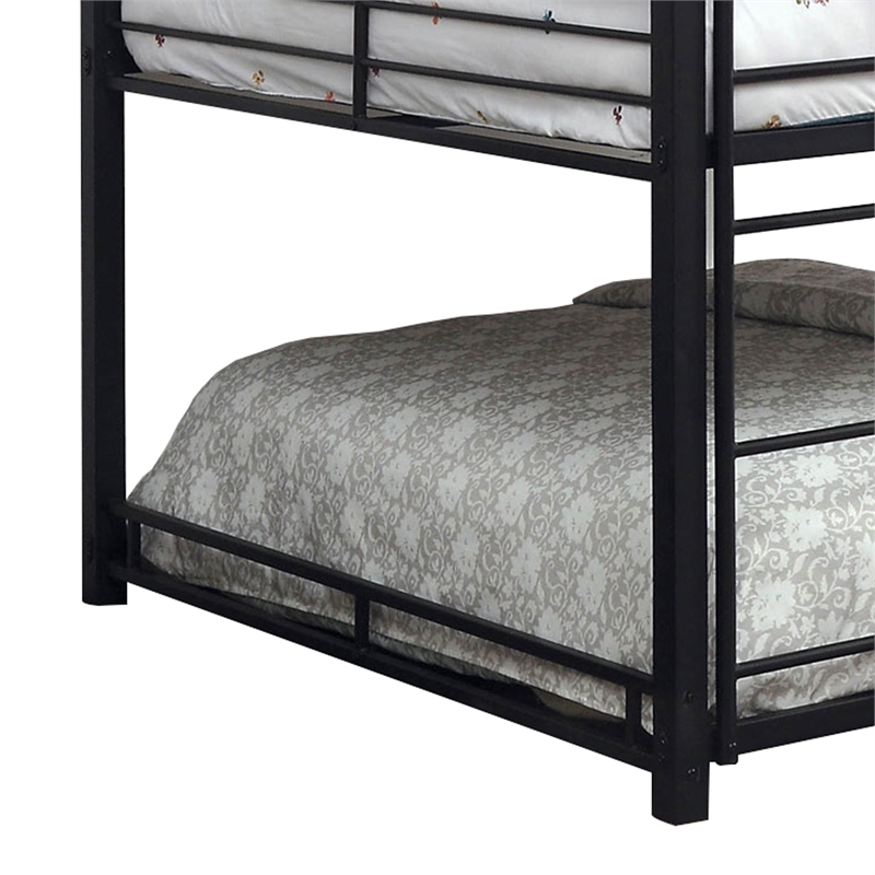 Benjara Industrial Style Queen Triple Decker Bunk Bed with Ladder- Black
