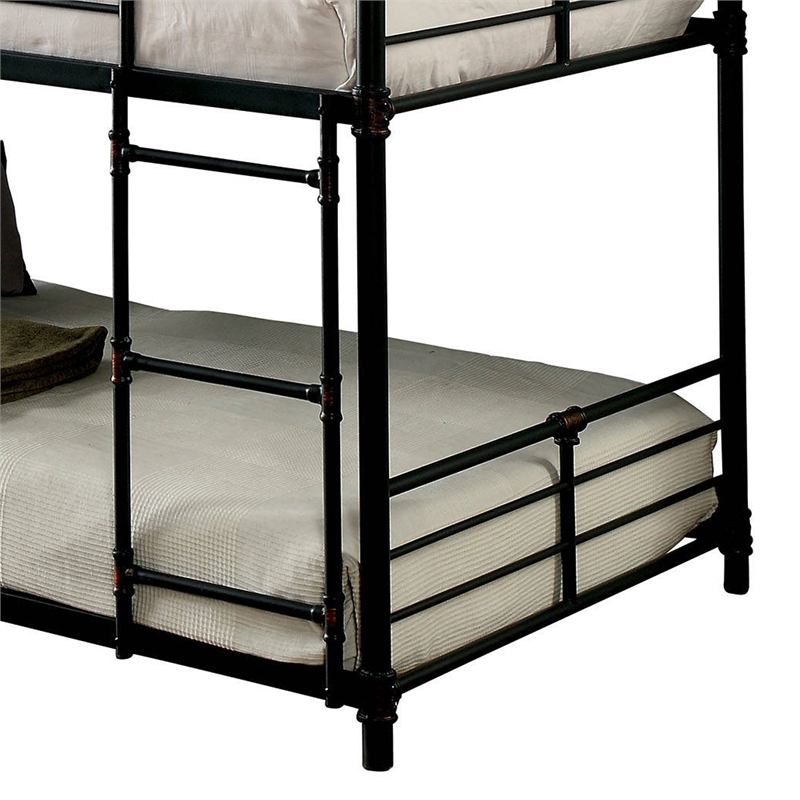 Benjara Industrial Style Full Triple Decker Bunk Bed with Ladder- Gray