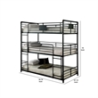 Benjara Industrial Style Full Triple Decker Bunk Bed with Ladder- Gray