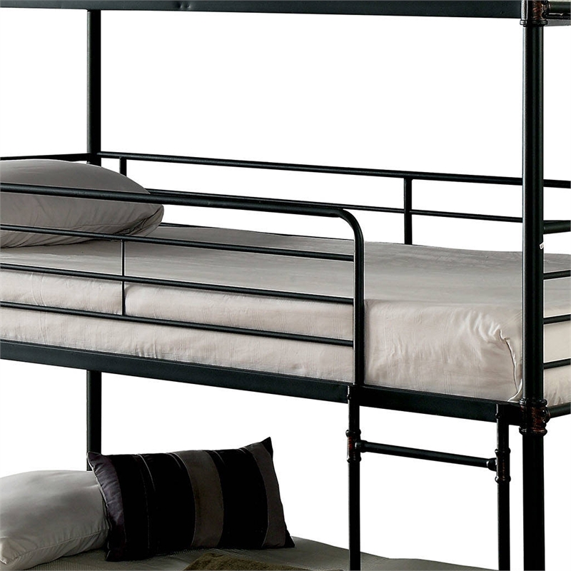 Benjara Industrial Style Full Triple Decker Bunk Bed with Ladder- Gray