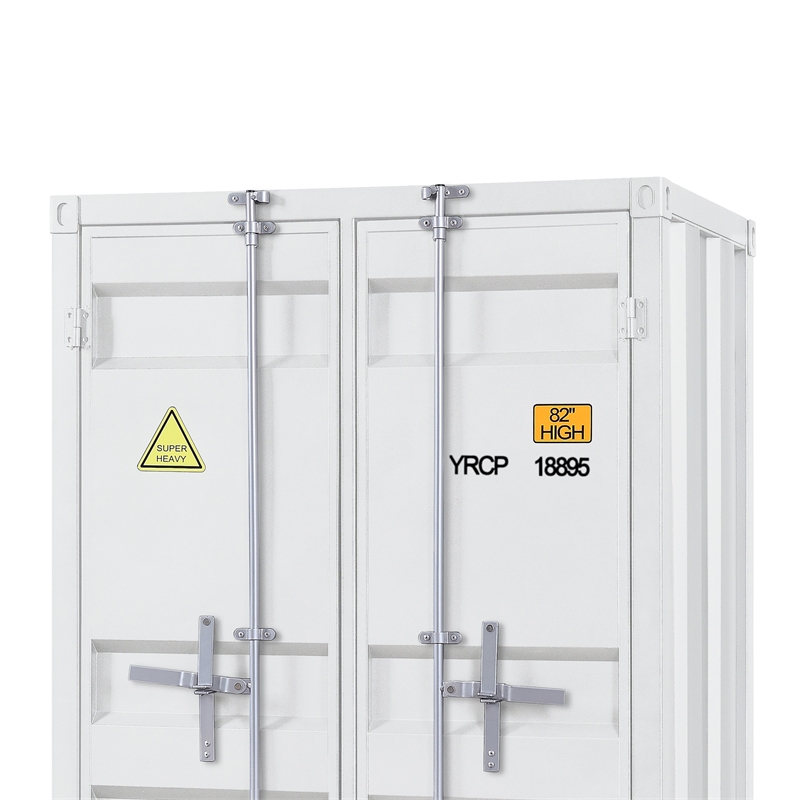 Benjara Double Door Storage Wardrobe with Recessed Panels & Cremone Bolts- White