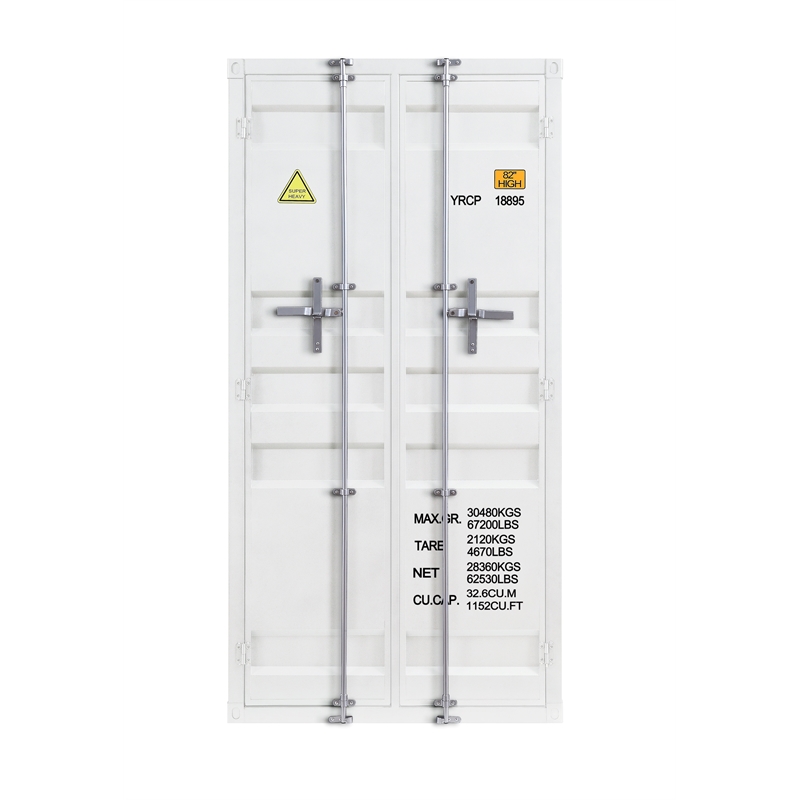 Benjara Double Door Storage Wardrobe with Recessed Panels & Cremone Bolts- White