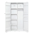 Benjara Double Door Storage Wardrobe with Recessed Panels & Cremone Bolts- White